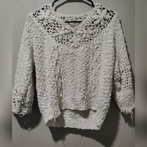 SOLD Handknit Hand Crocheted Crop Floral Sweater Small Medium